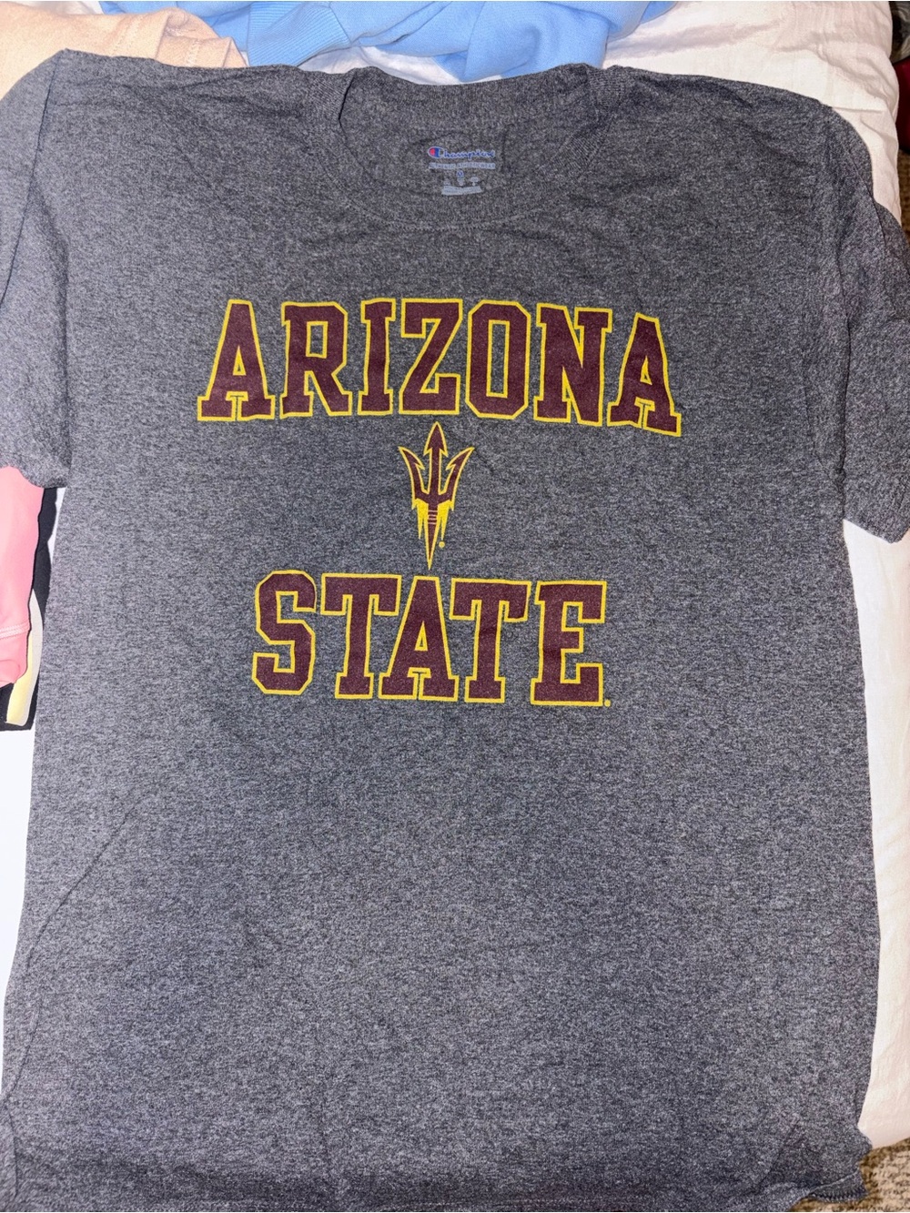 Champion Gray Arizona State Tee with Maroon & Gold Logo
